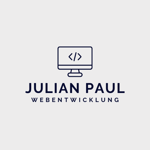 Logo für Julian Paul Webentwicklung mit Computer-Icon und Code-Symbol.